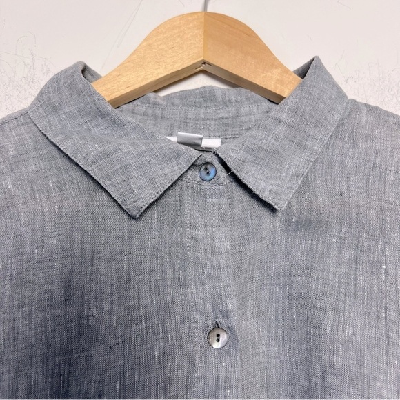 J.Jill Love Linen Gray Blue Button-Up Relaxed Fit Classic Shirt Staple Coastal - Picture 2 of 12